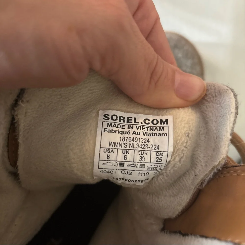 SOREL Explorer Joan Boot Waterproof Leather Laced Winter Booties Gray Brown Sz 8